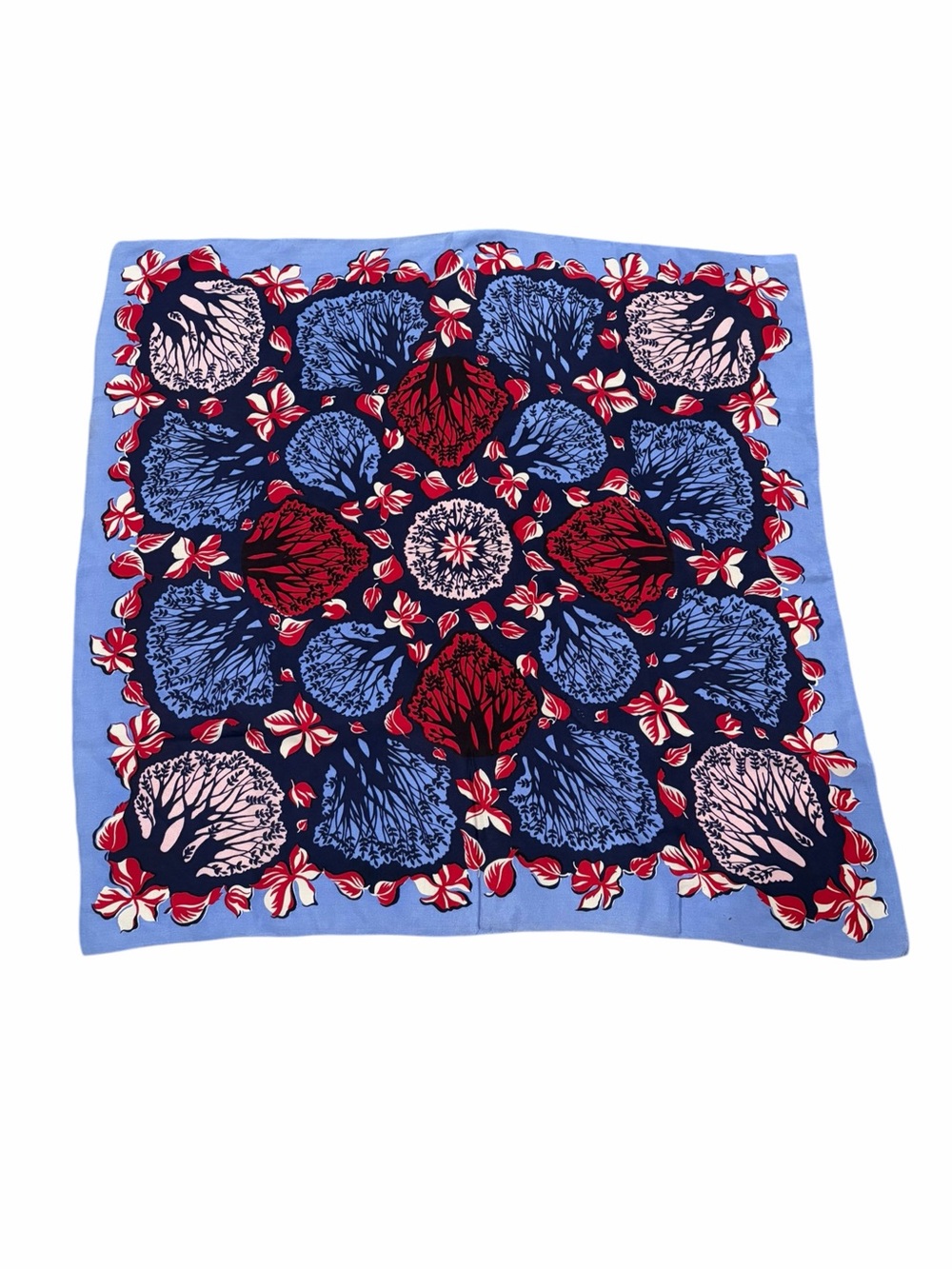 Vintage 1940s Silk Botanical Print Square Scarf